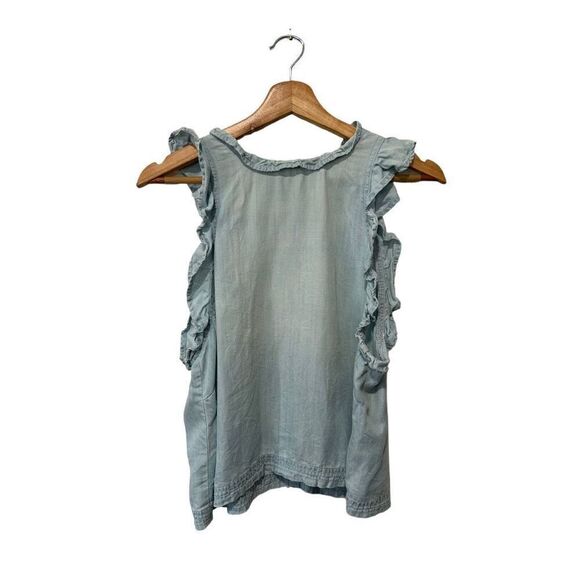 Cloth & Stone Anthropologie Blue Ruffle Lyocell Eyelet Sleeveless Tank Top Large - Picture 1 of 10